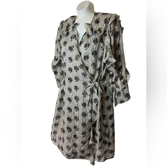 Munthe Floral & Metallic Ruffle Wrap Mini Dress - Picture 1 of 11